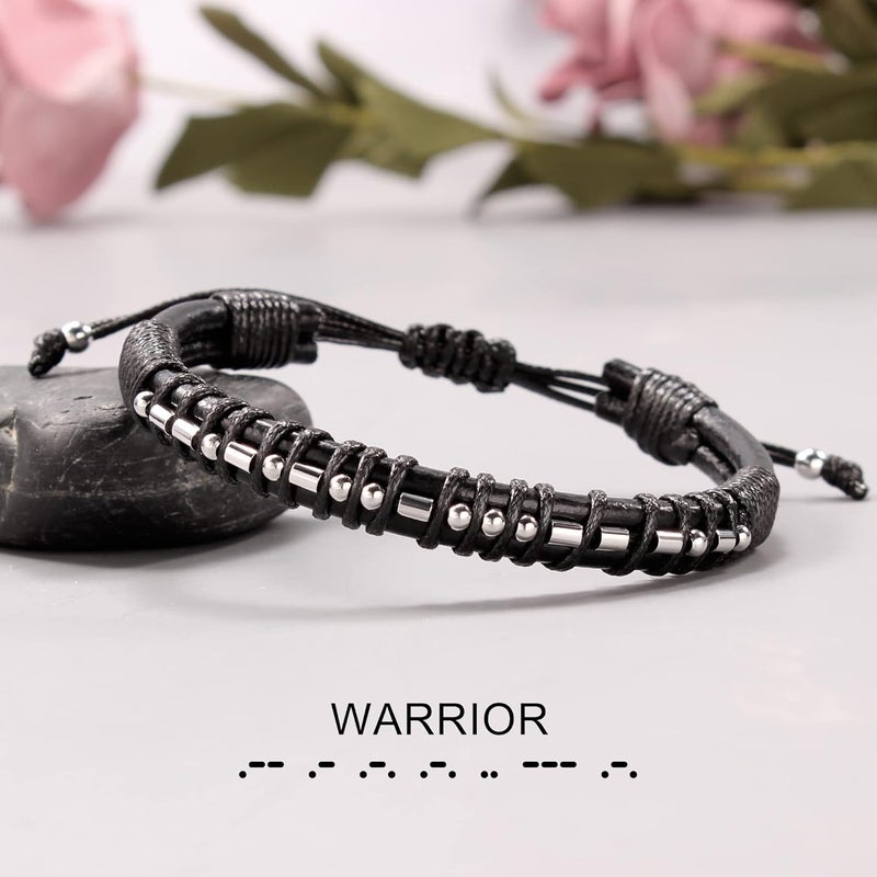 Btysun Valentines Day Gifts for Him Boyfriend Morse Code Bracelets for Men Husband Mens Bracelets Graduation Gifts for Him Fathers Day Adjustable Leather Bracelet Motivational Birthday Annivesary Jewelry Stocking Stuffers - Image 2